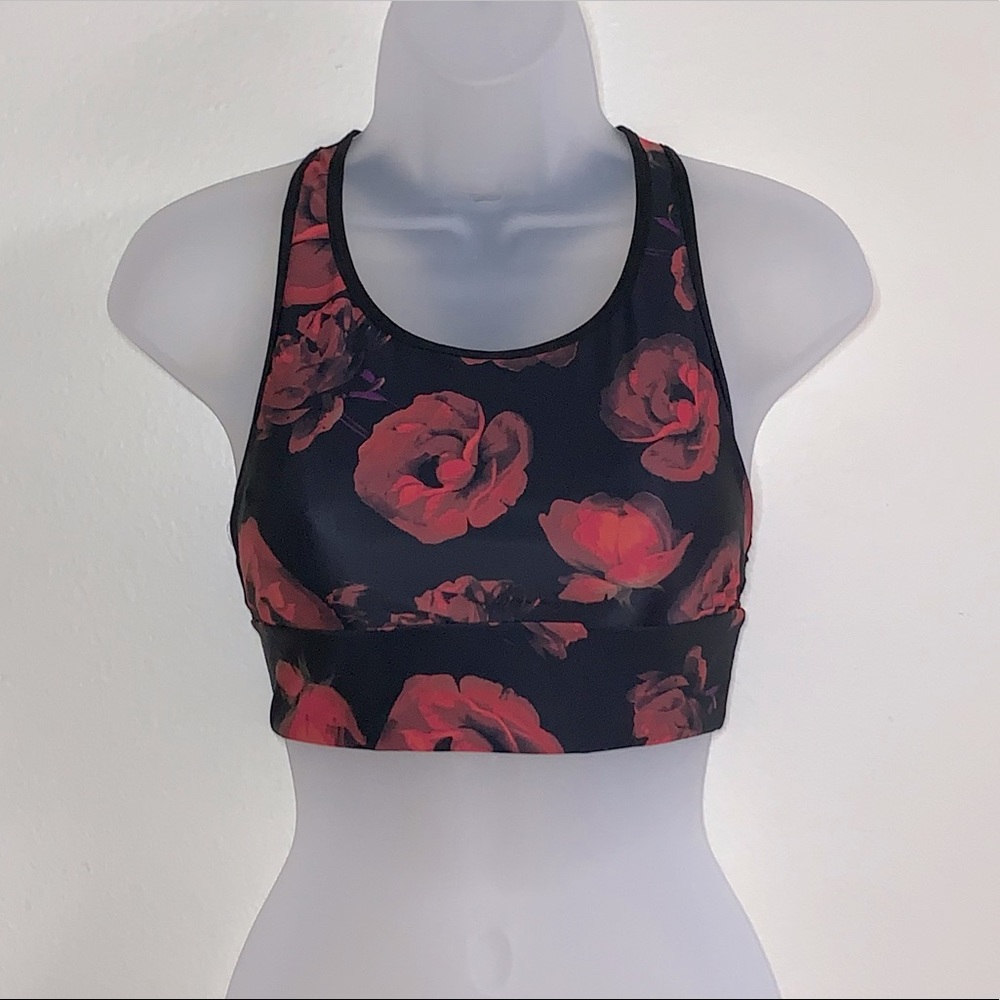 The Player Black Racerback Sports Bra w/ Red Roses by Victoria’s Secret - Sz. S